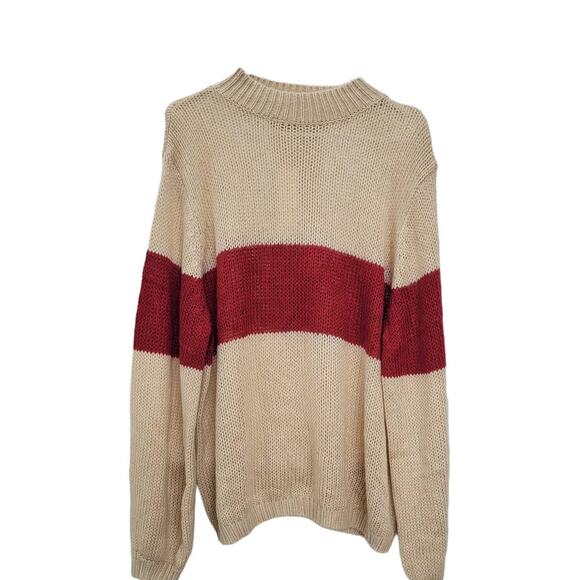 Roolee Knit Long Sleeve Mock Neck Striped Cream/Red Sweater Women Sz XXXL - Picture 4 of 8